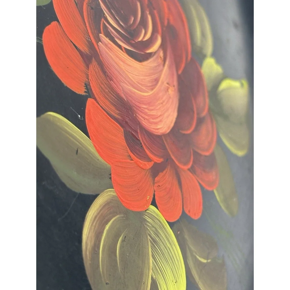 Vintage Mid Century Hand Painted Tole Metal Tray Rose Floral 16" Philadelphia - Picture 6 of 9